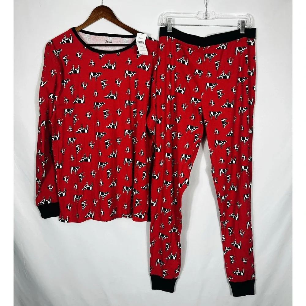 Leveret All Over Cow Print Pajama Set Mens XXL 100% Cotton Cows Farm Country Fun